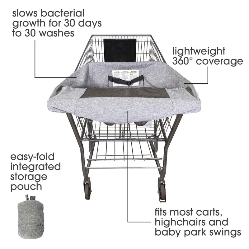 Boppy Compact Shopping Cart Cover  Antibacterial Treated  Gray Heathered With Storage Pouch  Easy-On Stretch Fabric For Single And Wide Shopping Carts And Playground Swings  6-48 Months - Image 2