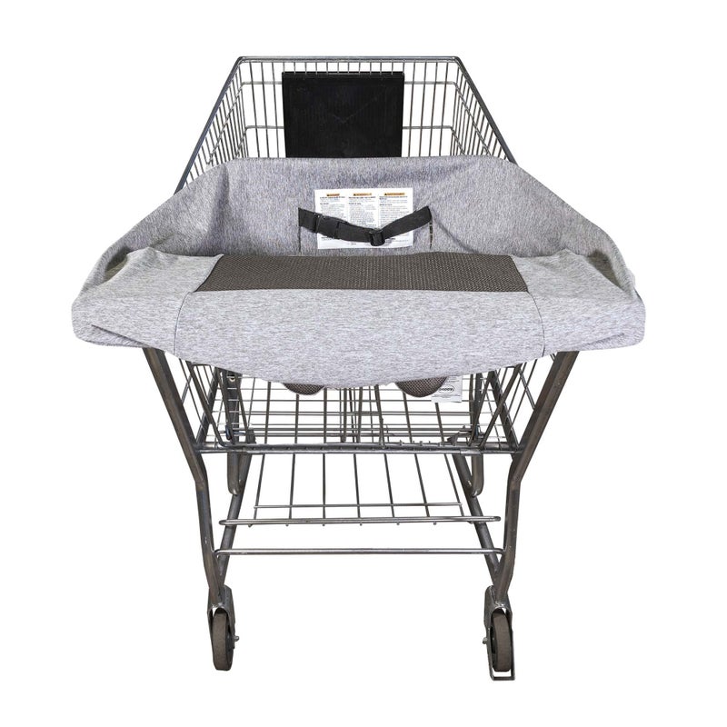 Boppy Compact Shopping Cart Cover  Antibacterial Treated  Gray Heathered With Storage Pouch  Easy-On Stretch Fabric For Single And Wide Shopping Carts And Playground Swings  6-48 Months - Image 1