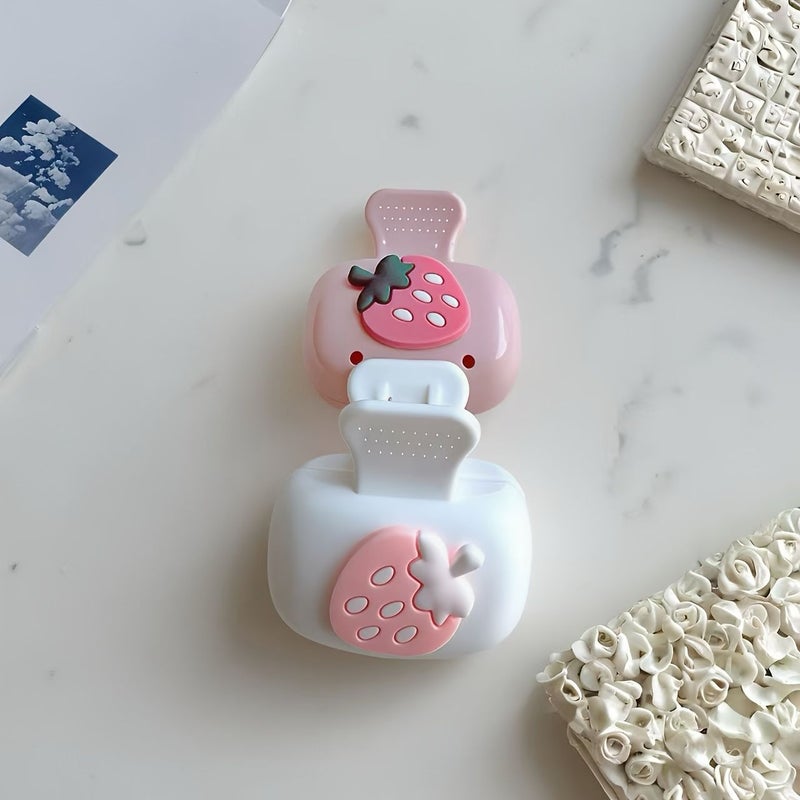 2pcs Cute Strawberry Toothbrush Holder Travel Containers White Pink Design Style Suitable For Home Bathroom Dorm Hotel Studio Convenient To Carry - Image 4