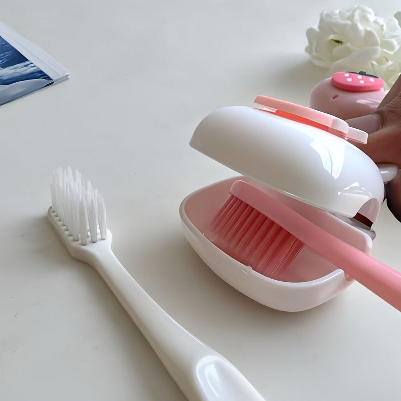 2pcs Cute Strawberry Toothbrush Holder Travel Containers White Pink Design Style Suitable For Home Bathroom Dorm Hotel Studio Convenient To Carry - Image 5
