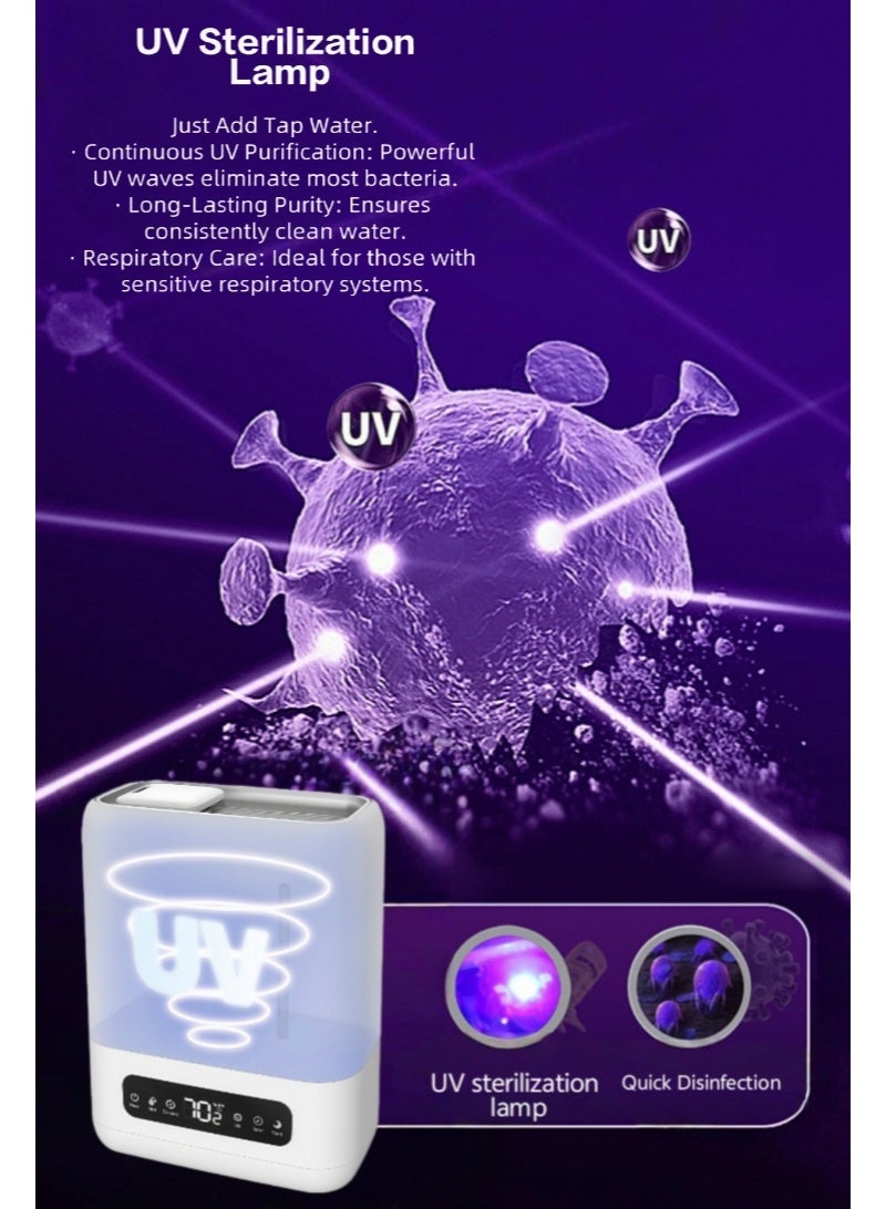 Ultrasonic Air Humidifier, Covers 430 sqft, 360° Mist Circulation，UV Sterilization，Dual-mode (touch/remote) mist control, Auto Humidistat and Intelligent Silence, Water Level Indicator, Aroma Tray for Oils -  White - Image 3