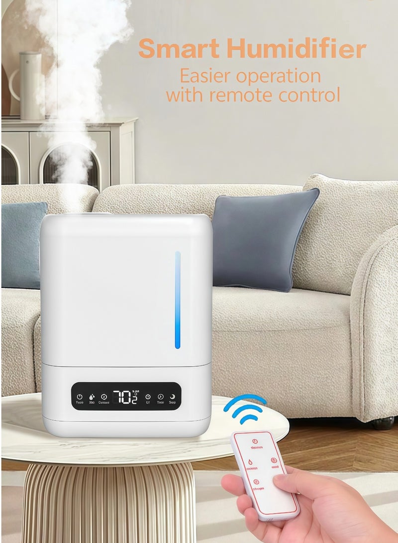 Ultrasonic Air Humidifier, Covers 430 sqft, 360° Mist Circulation，UV Sterilization，Dual-mode (touch/remote) mist control, Auto Humidistat and Intelligent Silence, Water Level Indicator, Aroma Tray for Oils -  White - Image 1