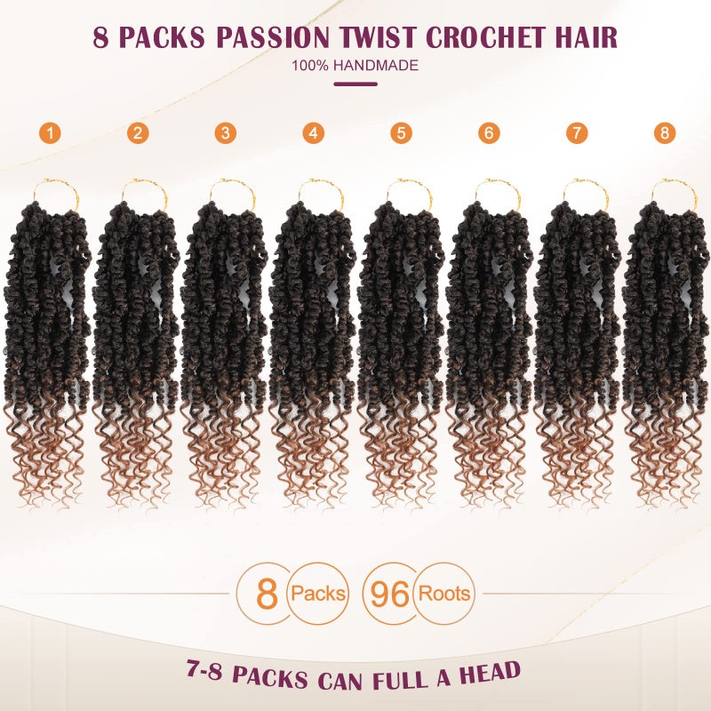 Admutty 12 Inch Pre-Looped Passion Twist Crochet Hair - 8 Packs Pretwisted Bohemian Braiding Hair for Black Women, Soft Tangle-Free Synthetic Hair for Protective Styles, Easy Install Crochet Braids (1B/30) - Image 4