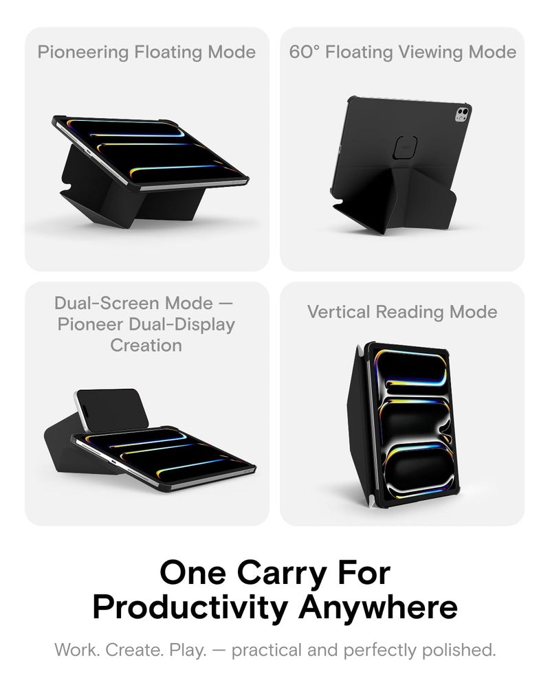 MOFT Dynamic Folio Case for iPad Pro 12.9"(6th/5th/4th/3rd Gen. 2022/2021/2020/2018)-[Reinforced Corner Protection] Stable Slim Magnetic Stand with 20+ Viewing Angles, Premium MOVAS Leather, Jet Black - Image 3