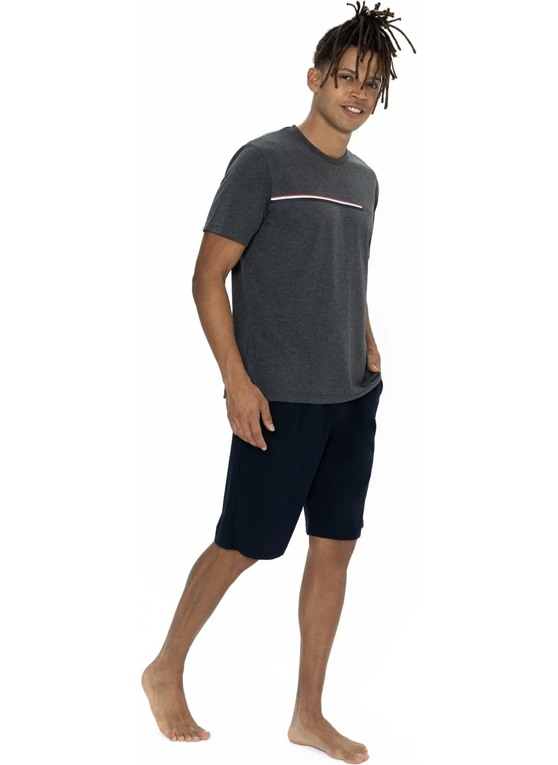 U.S. Polo Assn. 18865 Men's Short Sleeve Crew Neck Shorts Pajama Set-Anthracite Melange