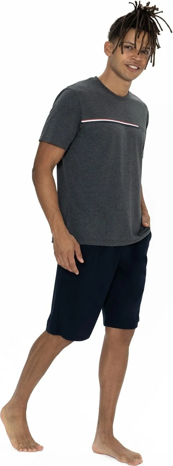 U.S. Polo Assn. 18865 Men's Short Sleeve Crew Neck Shorts Pajama Set-Anthracite Melange