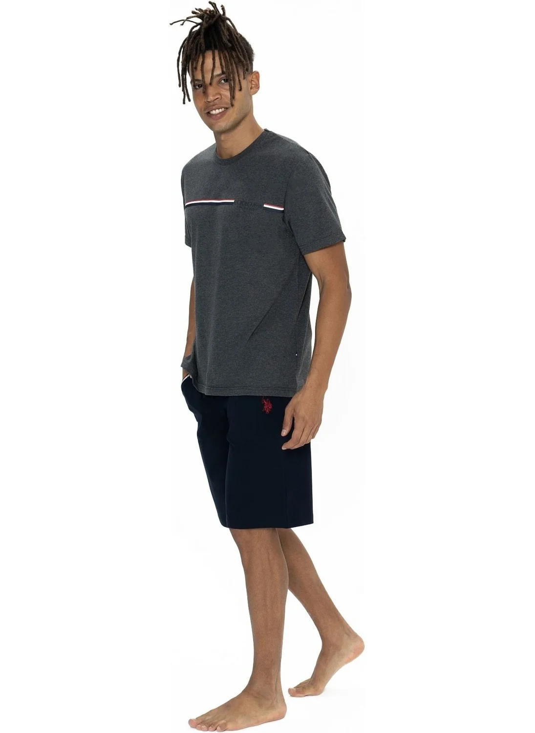 U.S. Polo Assn. 18865 Men's Short Sleeve Crew Neck Shorts Pajama Set-Anthracite Melange