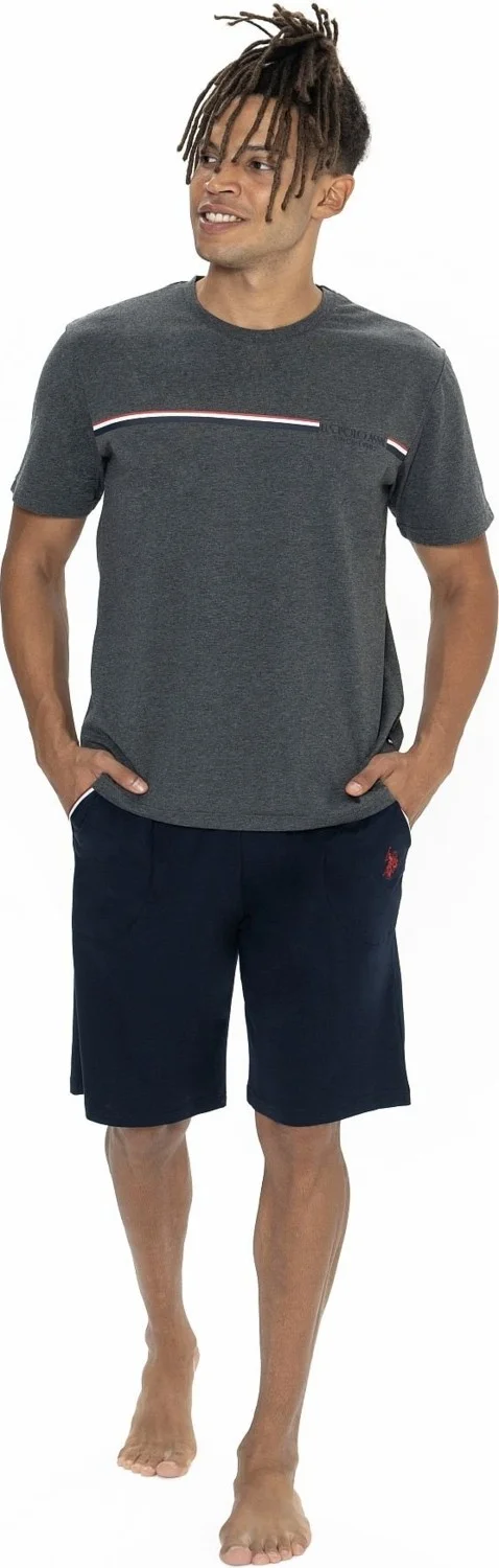 U.S. Polo Assn. 18865 Men's Short Sleeve Crew Neck Shorts Pajama Set-Anthracite Melange