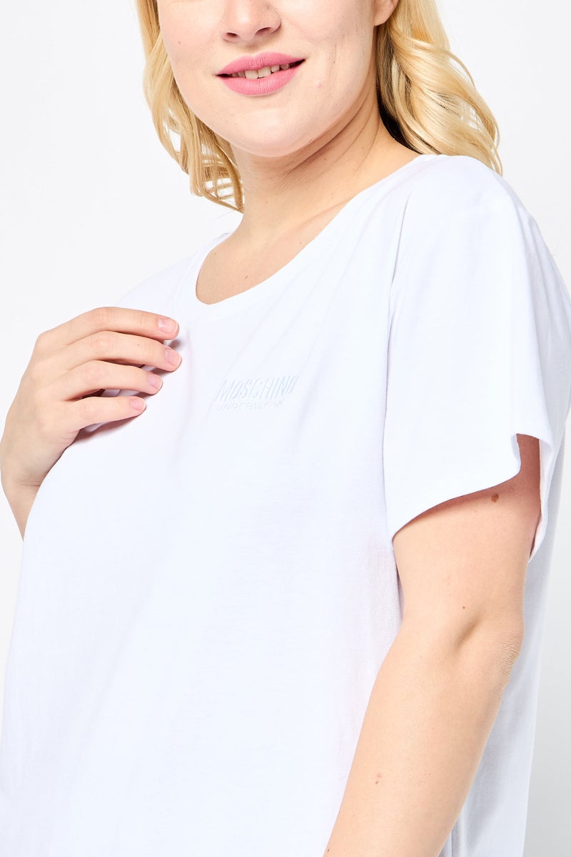 MOSCHINO Women 2 Pcs Embroidered Logo Short Sleeves Top And Plaid Pajama Set, Multicolor - Image 4