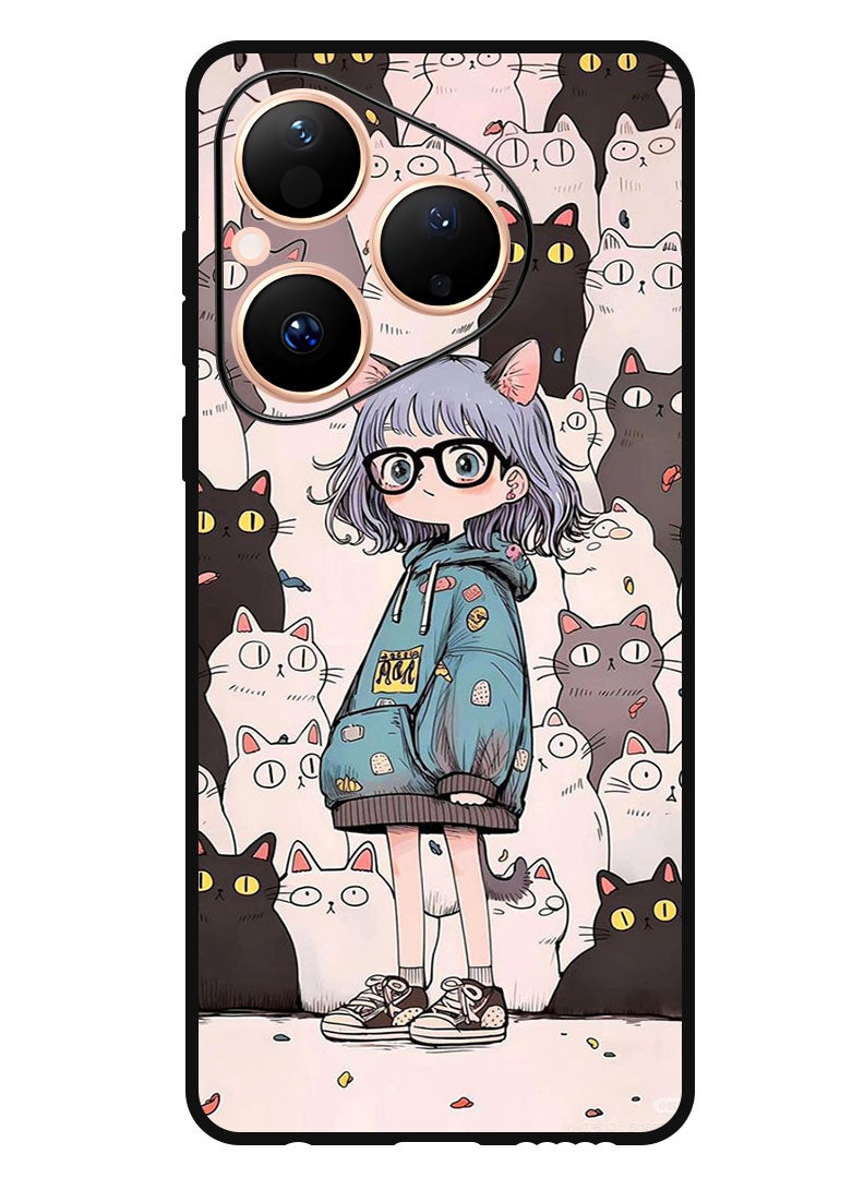 Theodor Case Compatible with Huawei Pura 80 6.6 Inch Protection Shockproof Bumper Cover Cats & Girl - Image 1