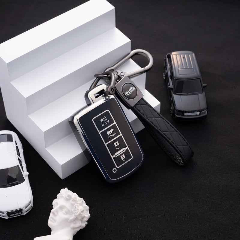 Flensent Key Fob Cover with Keychain for Toyota Models 2012-2019 - Black - Image 2