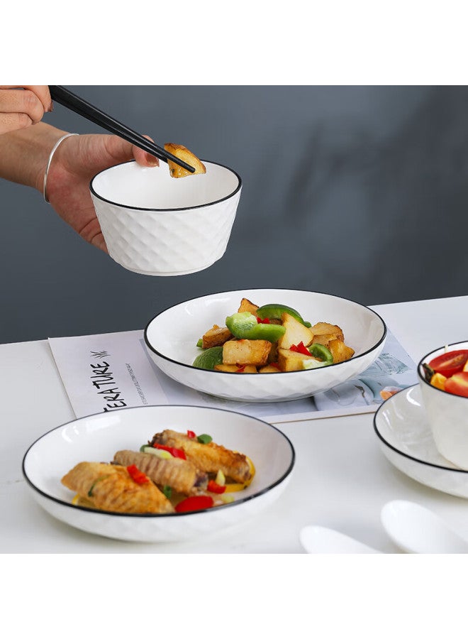 Weimingnuo Nordic Minimalist Ceramic Rice Bowls Home Dinnerware Set Diamond 4.5 Inch Bowls 6 Pieces - Image 3