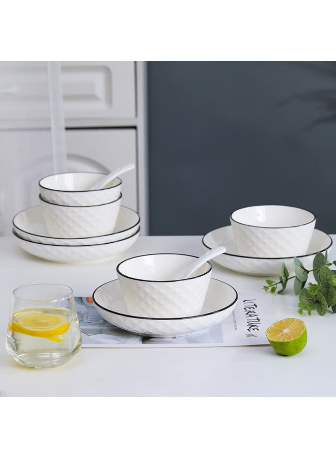 Weimingnuo Nordic Minimalist Ceramic Rice Bowls Home Dinnerware Set Diamond 4.5 Inch Bowls 6 Pieces - Image 2