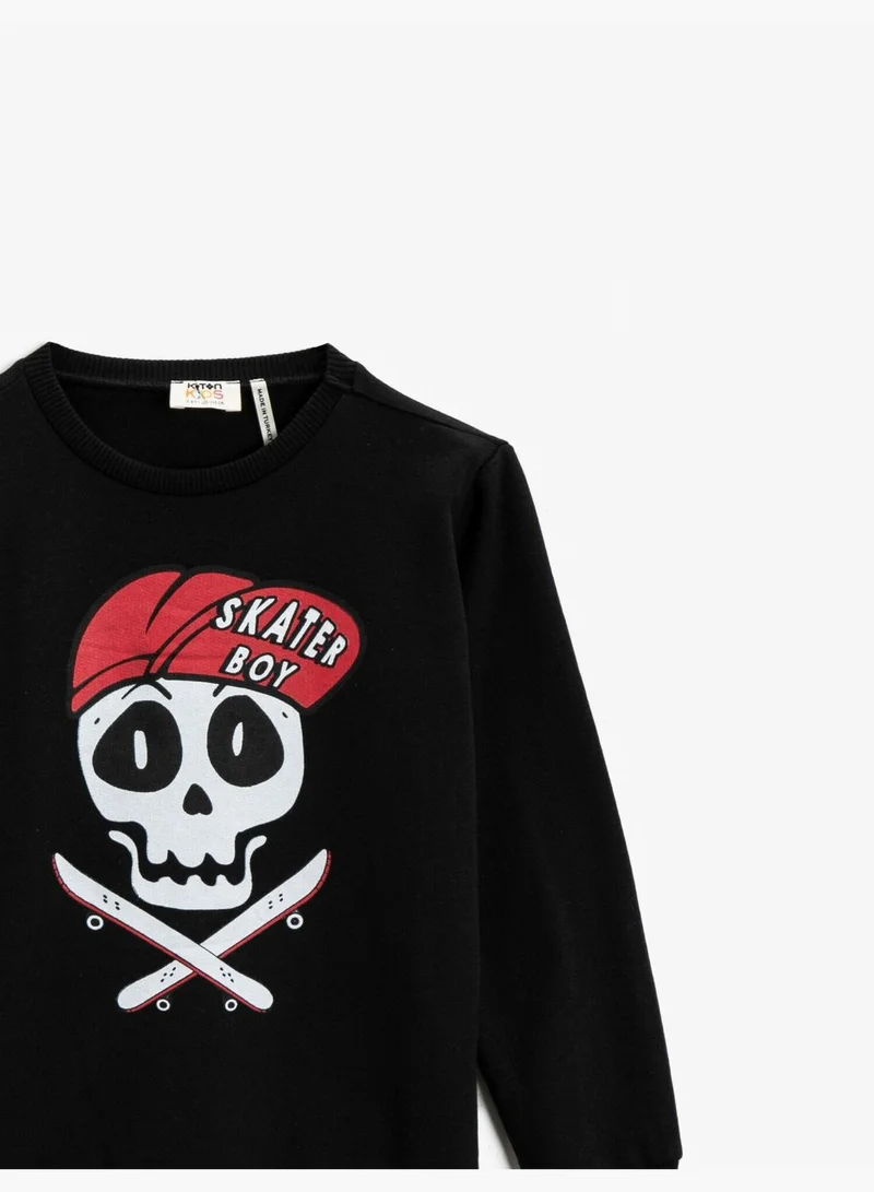 KOTON Printed Cotton Crew Neck Sweatshirt