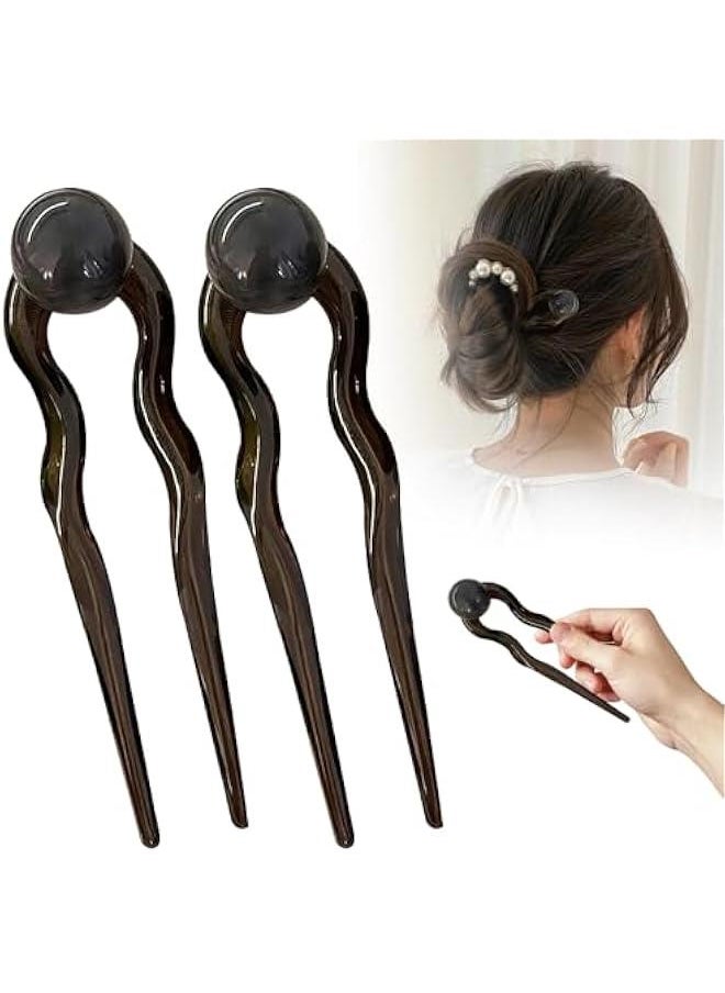 Generic - U Shaped French Hair Pin,French Hair Forks Tortoise Shell for Buns,Wavy Edge French Twist Hair Pin,French Cellulose Acetate U Shaped Hair Pins Fork for Thick Hair Styling Accessories (Dark Grey/2PCS - Image 1