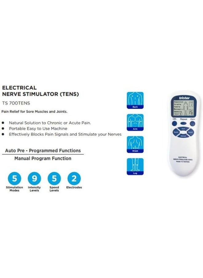 trister Electrical Nerve Stimulator (TENS) | Pain Relief For Sore Muscles & Joints | 5 Stimulation Modes, 9 Intensity Levels, Easy-to-Use, (TS‑700TENS) - Image 3