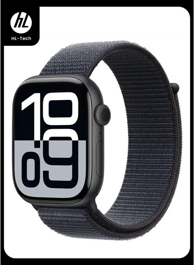إتش إل تيك سوار رياضي من النايلون متوافق مع ساعة Apple Watch مقاس 42 مم/44 مم/45 مم/46 مم/49 مم - حزام قابل للتعديل وجيد التهوية لساعة iWatch Ultra 2/SE/Series 10/9/8/7، سوار بديل خفيف الوزن ومقاوم للعرق للرجال والنساء (حبر) - Image 1