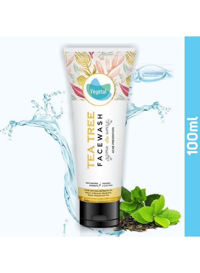 Vegetal Tea Tree Face Wash- Made Of 100% Natural Extracts Of Green Tea, Neem, Manjistha, & Khajoor- Anti Acne, Oil Control, Free Of Parabens, Sles & Harmful Chemicals - Image 1