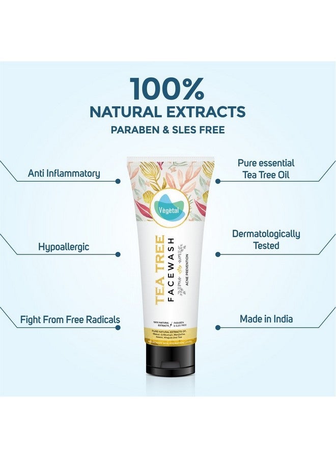 Vegetal Tea Tree Face Wash- Made Of 100% Natural Extracts Of Green Tea, Neem, Manjistha, & Khajoor- Anti Acne, Oil Control, Free Of Parabens, Sles & Harmful Chemicals - Image 3