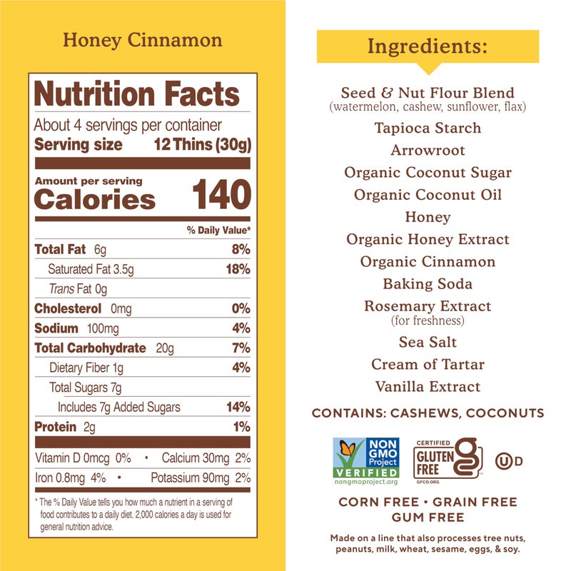 Simple Mills Honey Cinnamon Seed & Nut Flour Sweet Thins, Paleo Friendly & Delicious Sweet Thin Cookies, Good for Snacks, Nutrient Dense, 4.25oz, Pack of 1 - Image 4