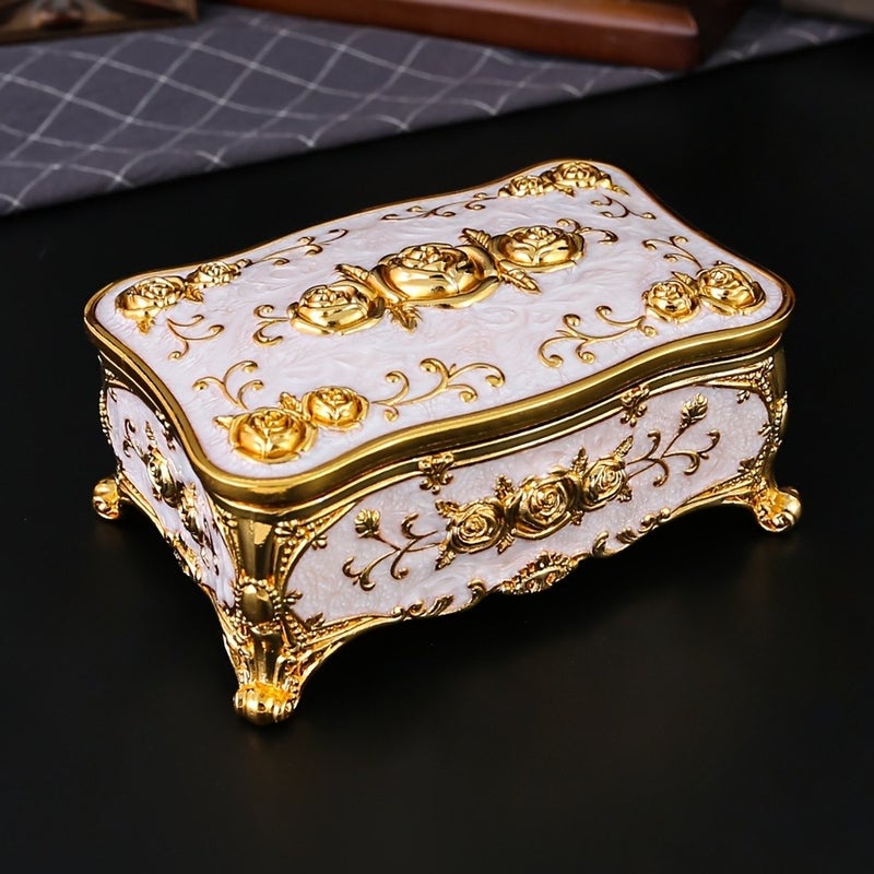 Elegant Pearl Enamel Jewelry Box - European Style Metal Storage for Earrings, Rings & Necklaces - Image 2