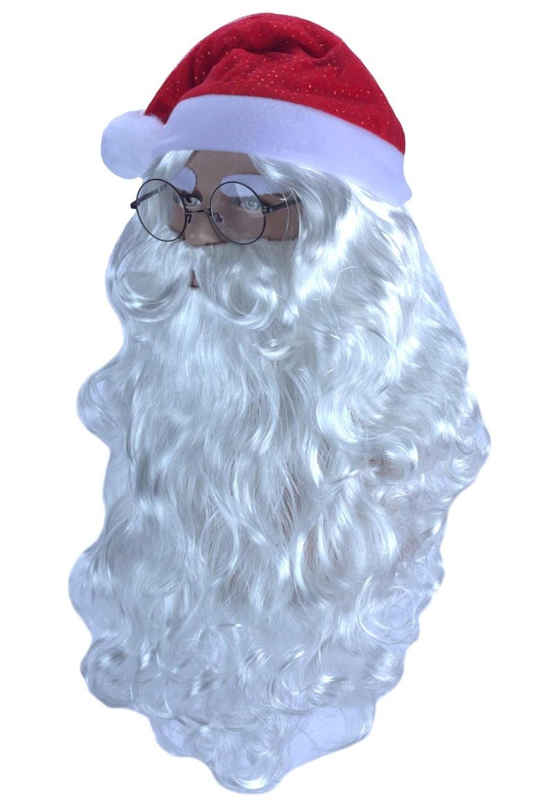 Angelaicos Santa Claus Wig Beard Hat Glasses Set Christmas Gift Long White Wig 4 pcs