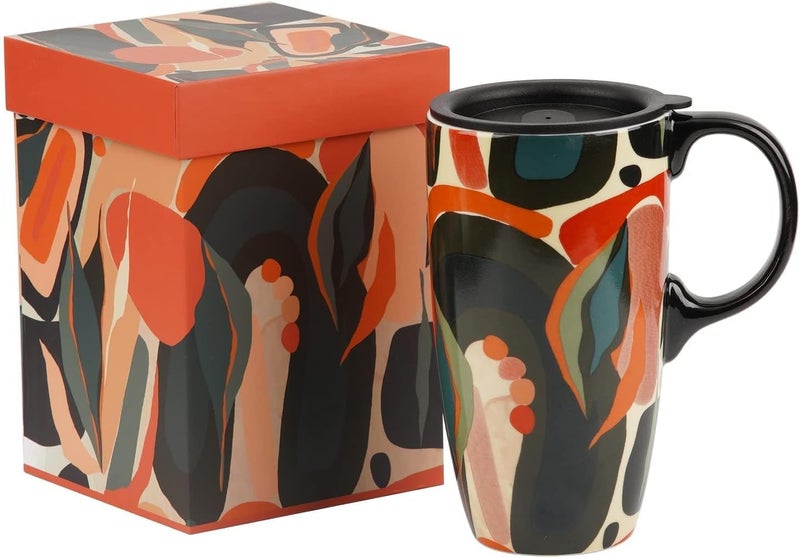 TZSSP Coffee Ceramic Mug Porcelain Latte Tea Cup With Lid 17oz Orange - Image 1