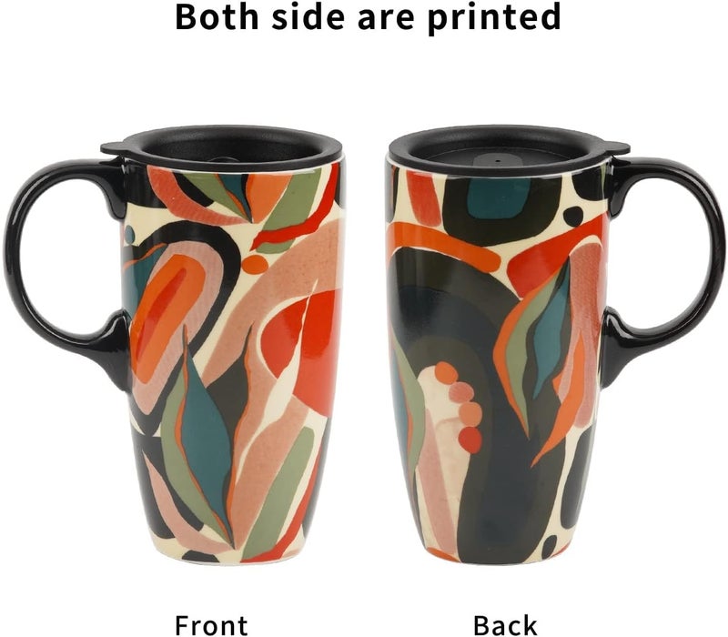 TZSSP Coffee Ceramic Mug Porcelain Latte Tea Cup With Lid 17oz Orange - Image 4