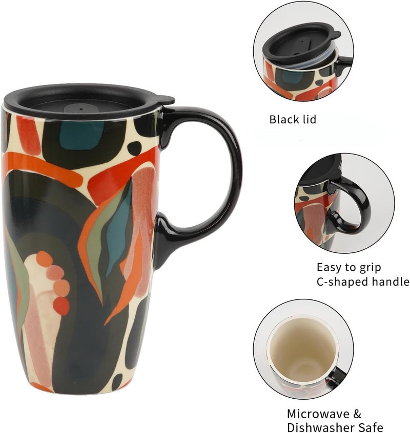 TZSSP Coffee Ceramic Mug Porcelain Latte Tea Cup With Lid 17oz Orange - Image 5