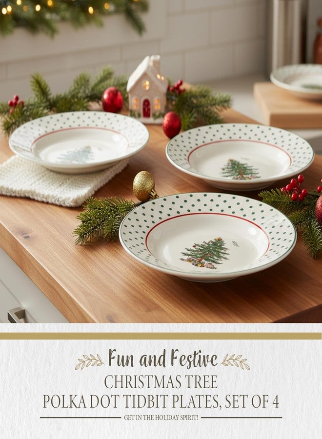 Spode Christmas Tree 6" Polka Dot Tidbit Plates (Set of 4) - Round Appetizer Plates with Festive Polka Dot Border - Dishwasher, Microwave & Freezer Safe Porcelain for Holiday Entertaining - Image 2