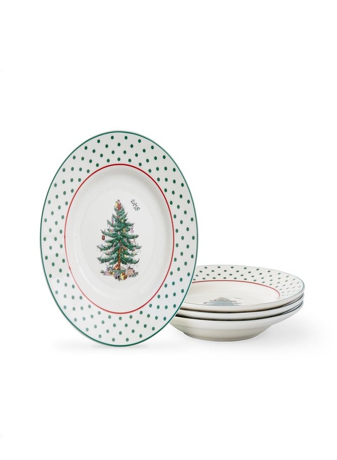 Spode Christmas Tree 6" Polka Dot Tidbit Plates (Set of 4) - Round Appetizer Plates with Festive Polka Dot Border - Dishwasher, Microwave & Freezer Safe Porcelain for Holiday Entertaining - Image 1