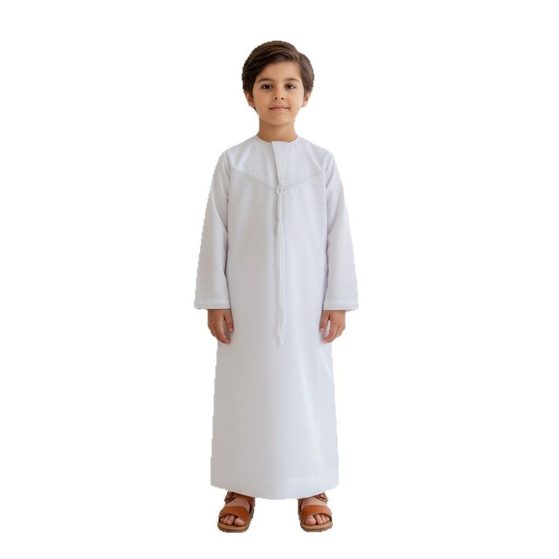 Kids Traditional White Thobe - Loose Fit Long Sleeve Ethnic Dress for Boys