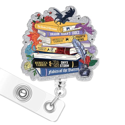 963RW Fantasy Bookish Badge Reel, Bookworm Retractable ID with Alligator Clip Card Badge Holder for D&D Lovers, Gifts for Bookish Adventurers, Student Reading Club - Image 1