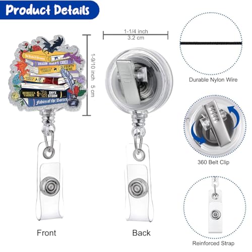 963RW Fantasy Bookish Badge Reel, Bookworm Retractable ID with Alligator Clip Card Badge Holder for D&D Lovers, Gifts for Bookish Adventurers, Student Reading Club - Image 2