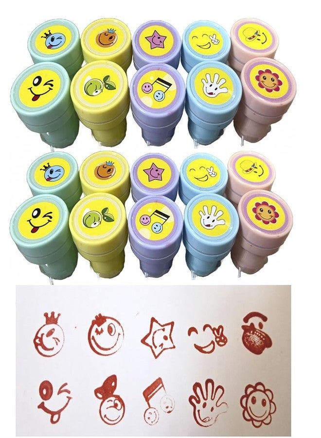 Sellon1 20 Pcs Emoji Stamps for Kids - Self -Ink Stamps for Favor, Carnival Prizes, School Stampers, Goodie Bag, Halloween, Best Return Gifts(Smile Design 2) - Image 1
