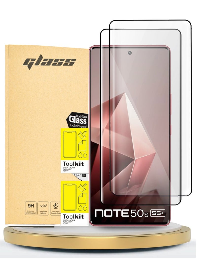 إكس ليفيل قطعتان من واقي شاشة لهاتف Infinix Note 50s 5G، حواف منحنية، غطاء كامل، زجاج مقسّى، مقاوم للأشعة فوق البنفسجية - أسود شفاف - Image 1