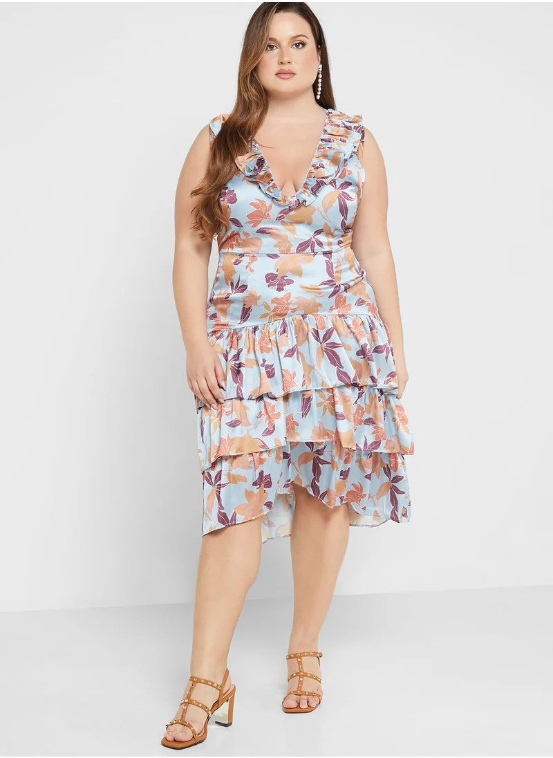 Anaya with Love Curve Floral Print Ruffle Detail Dress