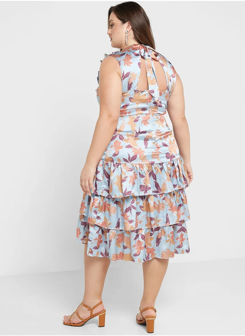 Anaya with Love Curve Floral Print Ruffle Detail Dress