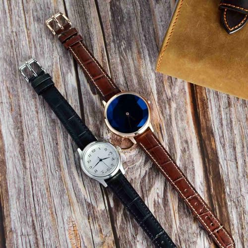 WOCCI 18mm Watch Band, Italian Leather, Embossed Alligator Grain, Gold Buckle (Brown) - Image 5