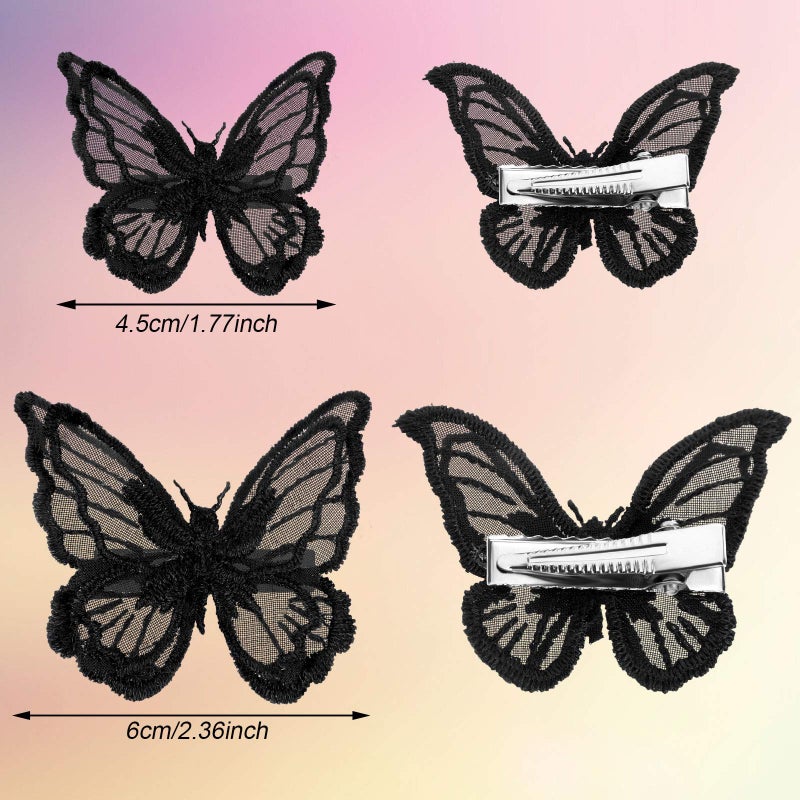 WILLBOND 18 Pcs Butterfly Hair Clip Lace Bows Double-sided Embroidery Butterfly Hair Barrettes Accessories for Women Wedding Birthday Party Favors Decorations, 2 Sizes(Black) - Image 3