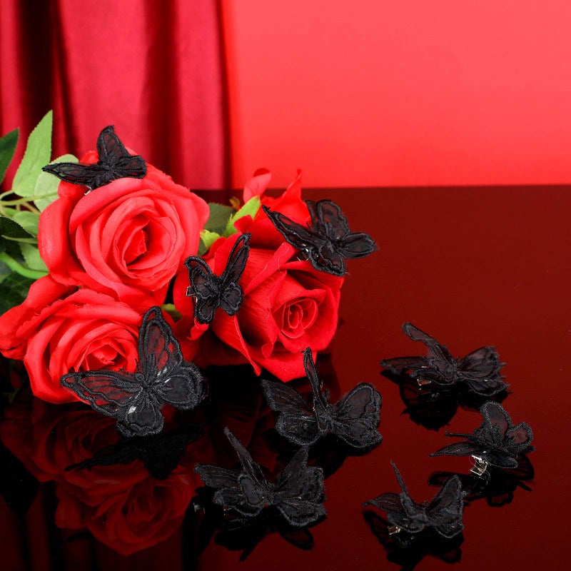 WILLBOND 18 Pcs Butterfly Hair Clip Lace Bows Double-sided Embroidery Butterfly Hair Barrettes Accessories for Women Wedding Birthday Party Favors Decorations, 2 Sizes(Black) - Image 2