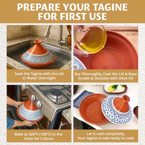 Kamsah Tagine Pot for Cooking and Flavor Enrichment - Medium Clay Pot 10”, 3.1 QT - Non-Stick Handmade Cookware - Moroccan Ceramic Pots for Cooking with Lid & Serving Bowl - Bohemian Classic Turquoise - Image 2