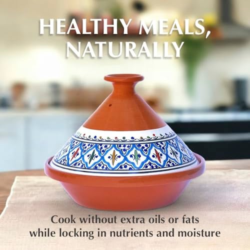 Kamsah Tagine Pot for Cooking and Flavor Enrichment - Medium Clay Pot 10”, 3.1 QT - Non-Stick Handmade Cookware - Moroccan Ceramic Pots for Cooking with Lid & Serving Bowl - Bohemian Classic Turquoise - Image 5