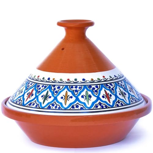 Kamsah Tagine Pot for Cooking and Flavor Enrichment - Medium Clay Pot 10”, 3.1 QT - Non-Stick Handmade Cookware - Moroccan Ceramic Pots for Cooking with Lid & Serving Bowl - Bohemian Classic Turquoise - Image 1