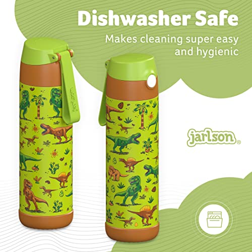 JARLSON kids water bottle with straw - CHARLI - insulated stainless steel water bottle - thermos - girls/boys (Dinosaur 'Mosaic', 18 oz) - Image 4