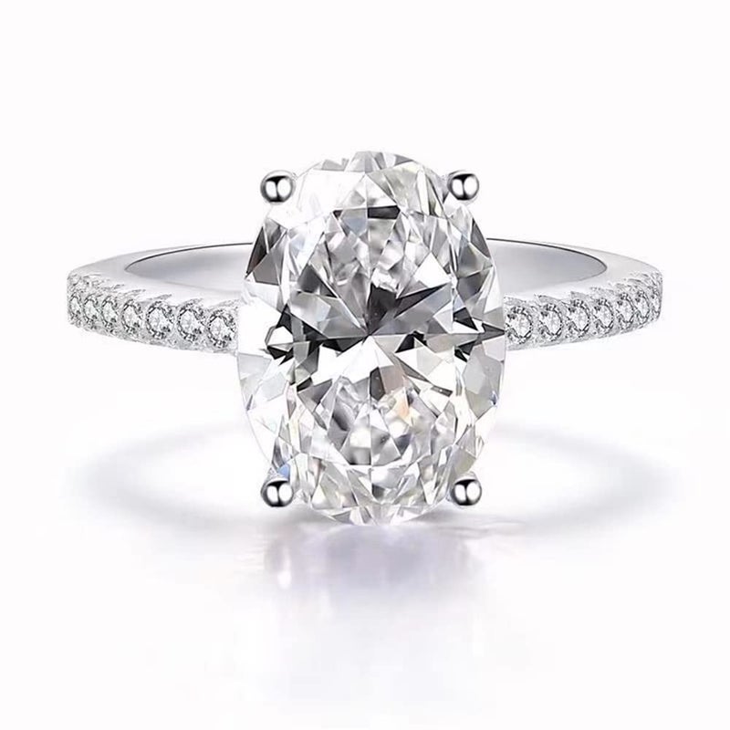 925 Sterling Silver Ring Oval Perfect Cut 3Ct Cubic Zirconia Rings CZ Eternity Engagement Wedding Band Ring for Women US Code 6