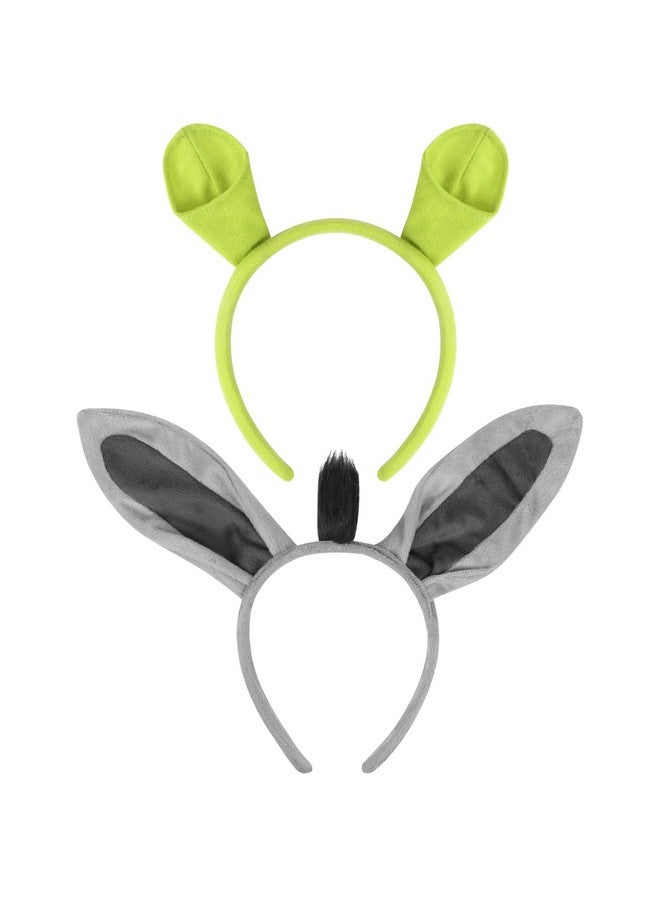 2 Pack Green Plush Donkey Ears Headband Horns Headband,Halloween Christmas Festival Theme Party Animal Cosplay Costume Headwear