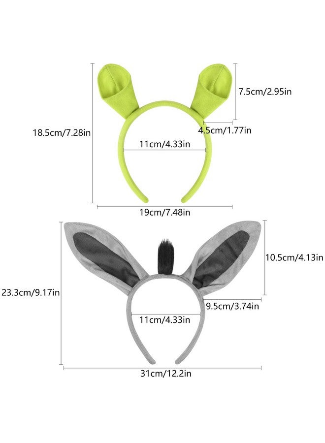 2 Pack Green Plush Donkey Ears Headband Horns Headband,Halloween Christmas Festival Theme Party Animal Cosplay Costume Headwear
