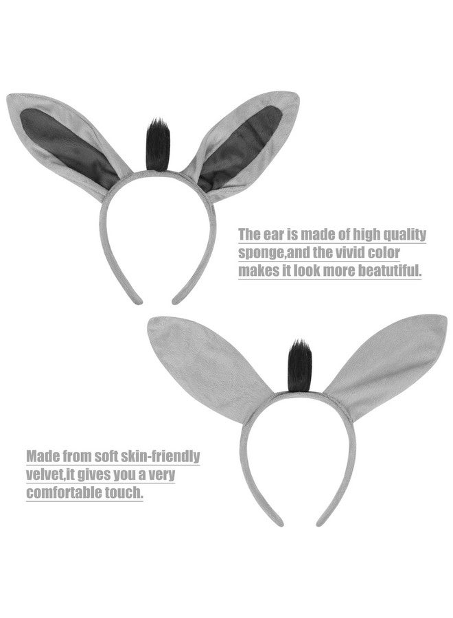2 Pack Green Plush Donkey Ears Headband Horns Headband,Halloween Christmas Festival Theme Party Animal Cosplay Costume Headwear