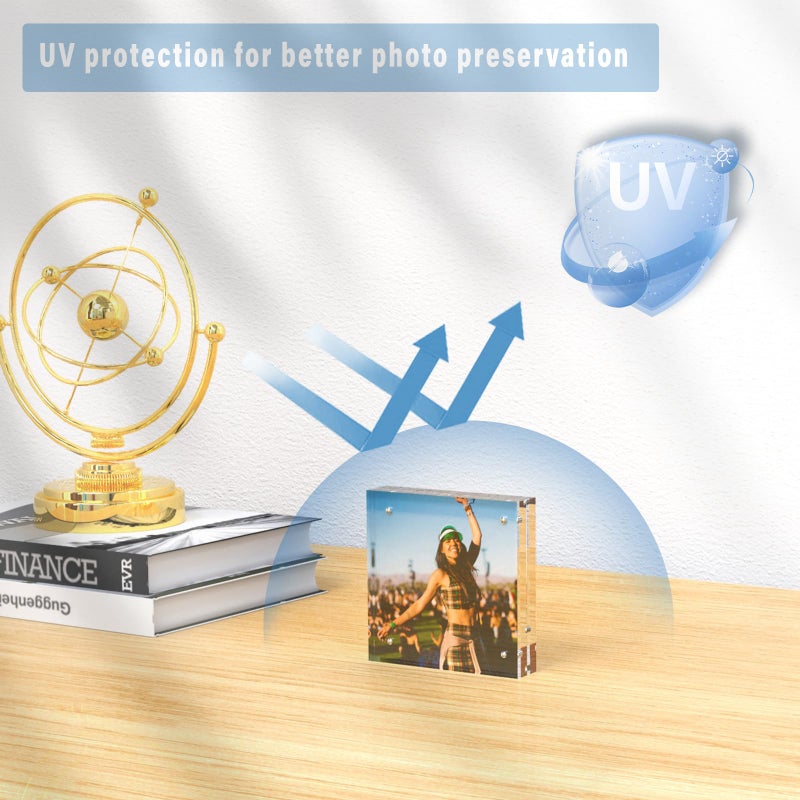 HELPLEX 2 Pack 8x8 Acrylic Picture Frames  24mm Thicker Square Frameless Clear Frame Double Sided Magnetic Frame  Free Standing Desktop Display Stand - Image 4